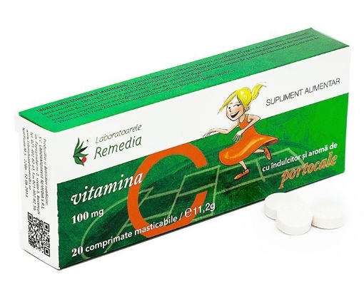 Poza cu remedia vitamina c 100mg pentru copii cu aroma de portocale x 20 comprimate