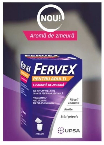 Poza cu Fervex pentru adulti aroma zmeura 500mg - 8 plicuri