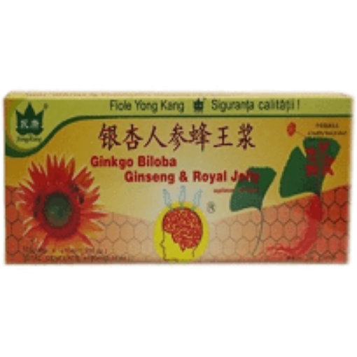 China Ginkgo biloba, panax ginseng si royal jelly 10ml - 10 fiole buvabile