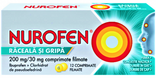 Poza cu Nurofen Raceala si Gripa 200mg/30mg -12 comprimate filmate