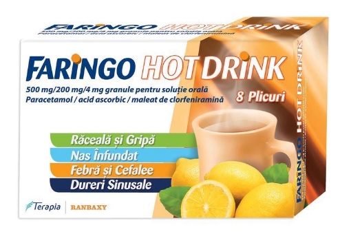 Poza cu Faringo Hot Drink 500mg/200mg/4mg - 8 plicuri Terapia