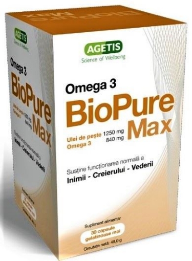 Poza cu BioPure Max Omega-3 1250mg - 30 capsule gelatinoase Agetis