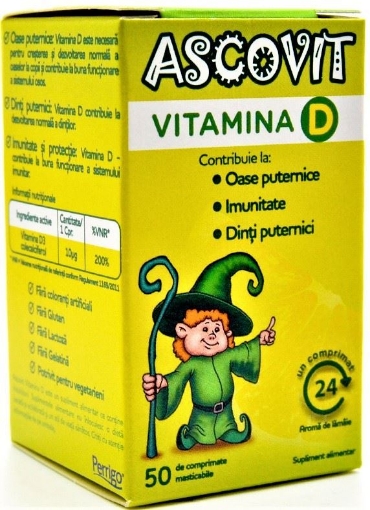 Poza cu Ascovit Vitamina D - 50 comprimate masticabile