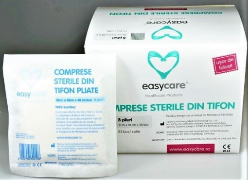 easycare comprese sterile din tifon pliate 10cm/10cm/8pliuri/5plic 1buc