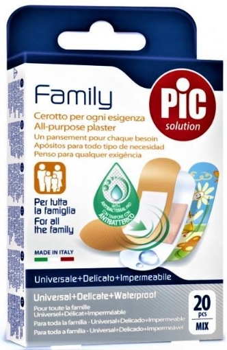 plasturi asortati family cu solutie antibacteriana x 20 bucati pic solution