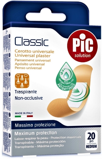 plasturi universali classici 19mm/72mm cu solutie antibacteriana x 20 bucati pic solution