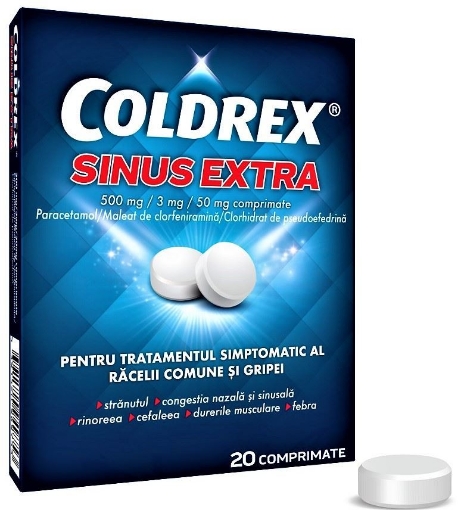 Poza cu Coldrex Sinus Extra 500mg/3mg/50mg - 10 comprimate