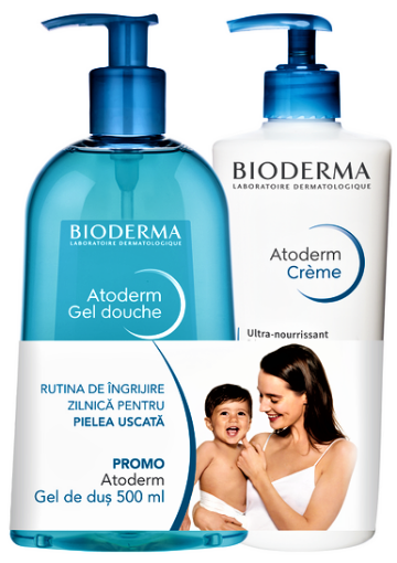 Poza cu Bioderma Pachet Atoderm crema parfumata - 500ml + Atoderm gel dus - 500ml 