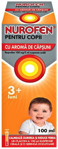 Poza cu Nurofen pentru copii cu aroma de capsuni 100mg/5ml suspensie orala - 100ml