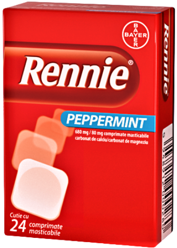 Poza cu Rennie Peppermint 680mg/80mg - 24 comprimate masticabile [IP]