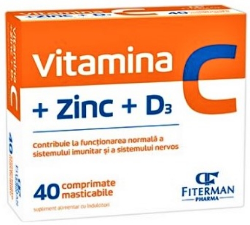 Poza cu  Vitamina C + Zinc + Vitamina D3 - 40 comprimate masticabile Fiterman Pharma