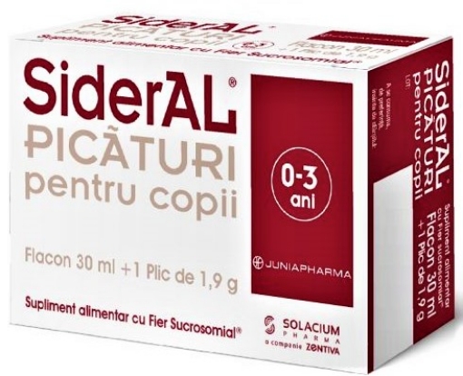 Poza cu  SiderAL pentru copii flacon - 30ml + 1 plic cu pulbere pentru solutie orala 1.9 grame Solacium Pharma