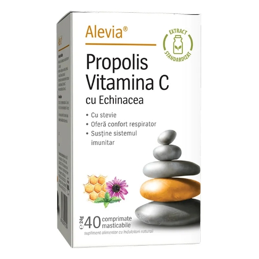 Alevia Propolis Vitamina C cu Echinacea si stevie - 40 comprimate masticabile
