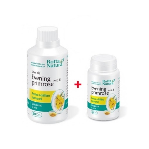 Rotta Natura Evening Primrose + vitamina E - 90 capsule (pachet promo + Rotta Natura Evening Primrose + vitamina E - 30 capsule)