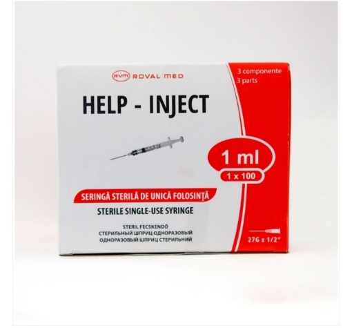 Poza cu  Seringa pentru insulina cu ac 1ml - 100 bucati Help-Inject