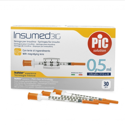 Seringa sterila cu lupa Insumed 1 unitate insulina, 0.5ml/31G/8mm - 30 bucati PiC Solution