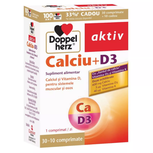Doppelherz Aktiv Calciu + vitamina D3 - 30 tablete (pachet promo +10 tablete)