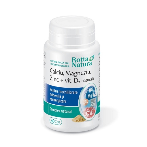 Poza cu Rotta Natura Calciu-Magneziu-Zinc+Vitamina D2 naturala - 30 capsule