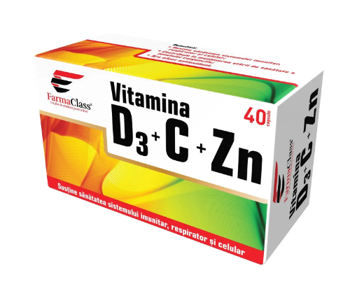 Poza cu farma class vitamina d3+c+zn 40cps