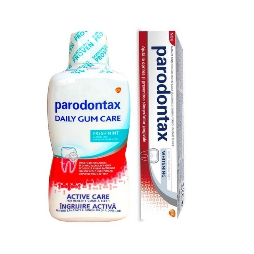 Poza cu Parodontax pasta de dinti Whitening - 75ml (pachet promo + Parodontax Daily Gum Care Fresh Mint apa de gura - 500ml)
