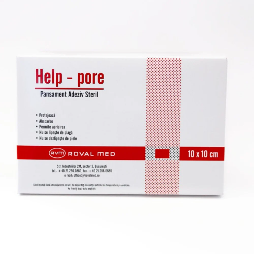 Help-Pore Pansament adeziv steril 10cm/10cm - 50 bucati RovalMed