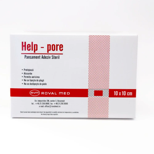 Pansament adeziv steril Help-Pore 10cm/10cm - 50 bucati RovalMed