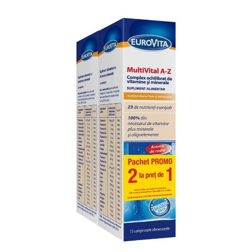 Eurovita MultiVital A-Z efervescent - 15 comprimate efervescente (pachet promo 2 la pret de 1)