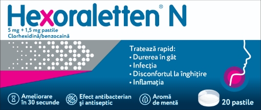 Hexoraletten N 5mg/1.5mg - 16 pastile de supt